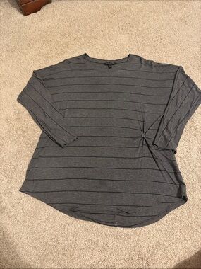 Banana Republic Charcoal Gray Striped Long Sleeve Top with Side Knot